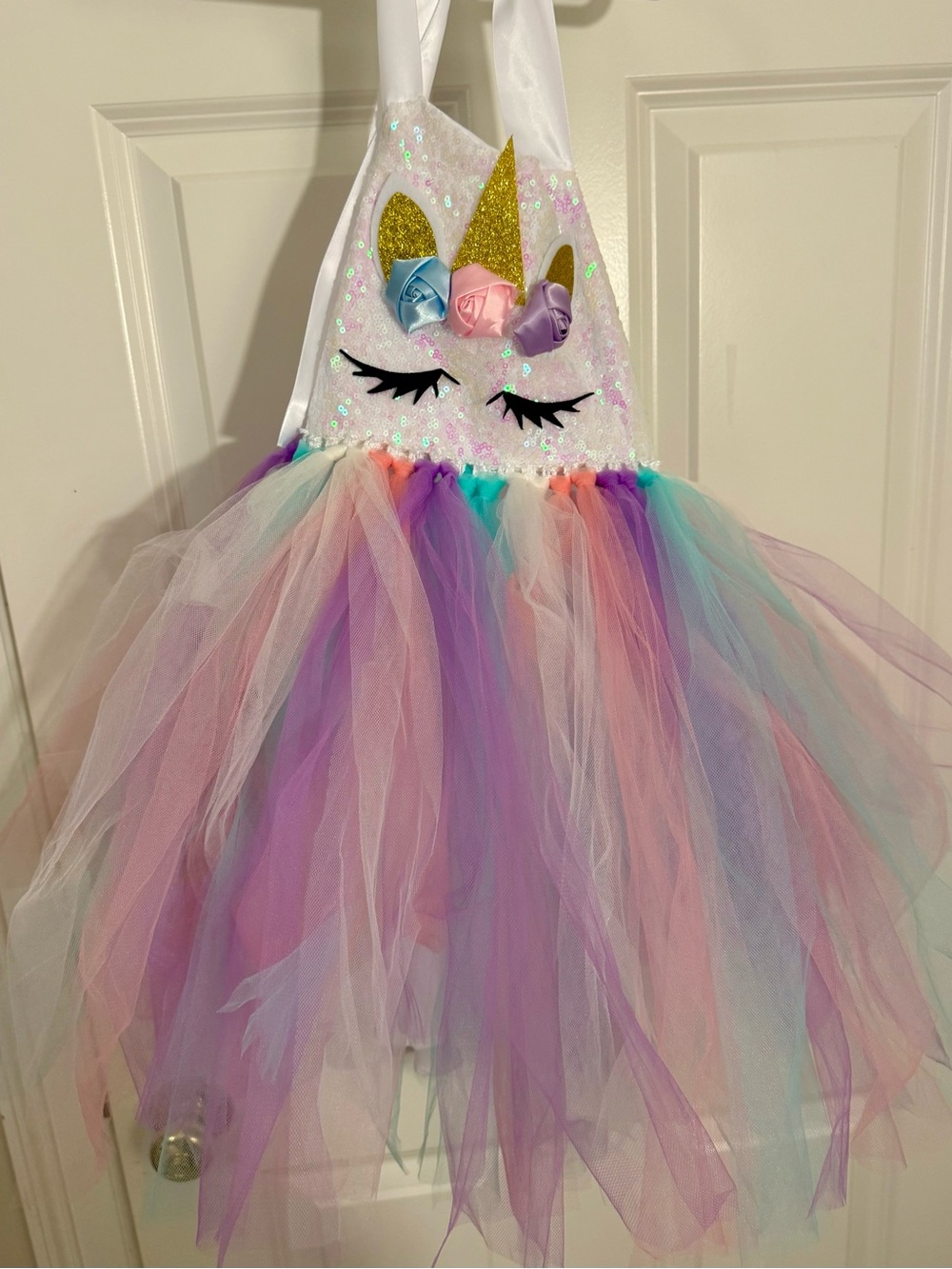 Girls Unicorn Tutu Costume Dress and Headband in Pastel Rainbow